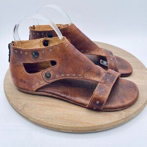 Bed Stu Soto Sandals Womens 8 Brown Leather Ankle Strap Flats Studded